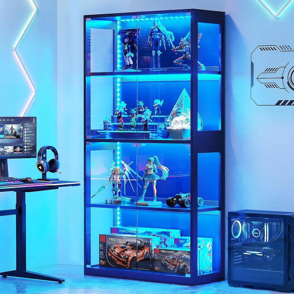 Lighting & Home Decor Studio - 4-Tier Glass Display Cabinet with RGB