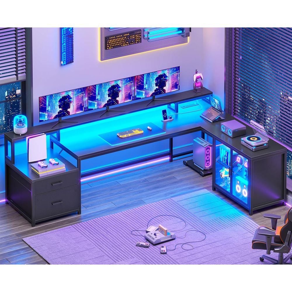 Lighting & Home Decor Studio - 78.7 L-Shaped Gaming Desk with Drawers,