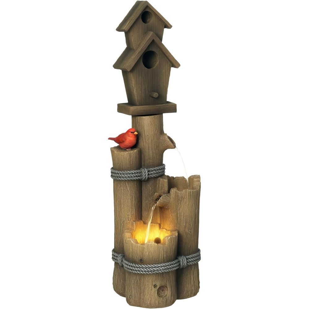 Lighting Tree Decor - Brown 3-Tier Rustic Tree Trunk Birdhouse