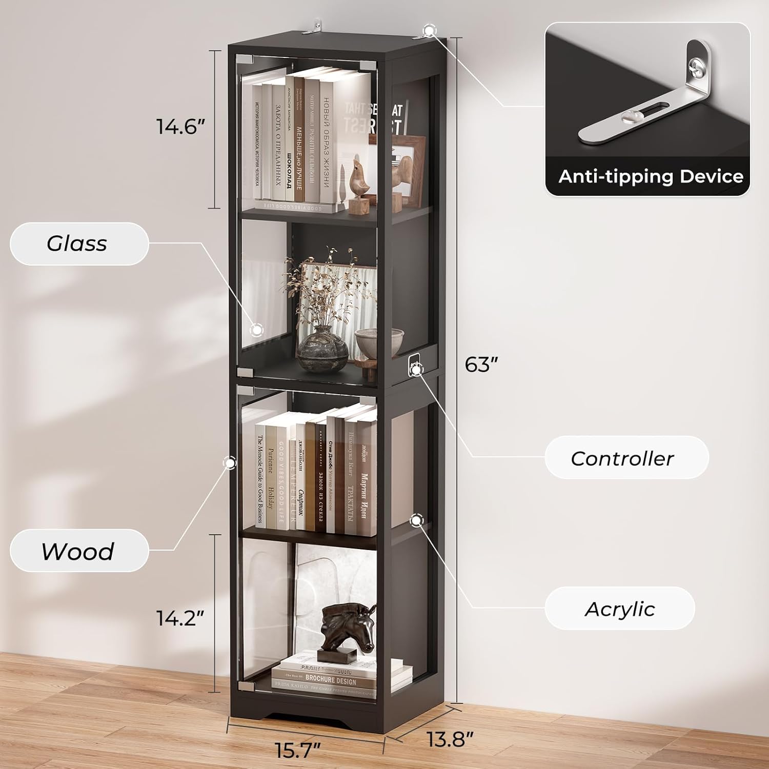 Glass Display Cabinet with 3 C - Lighting & Home Decor Studio avis et prix