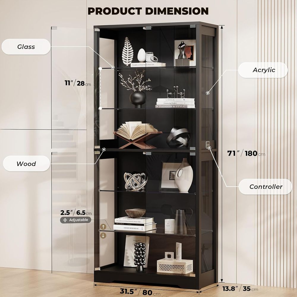 6-Tier 71 Glass Door Curio Cab - Lighting & Home Decor Studio avis et prix