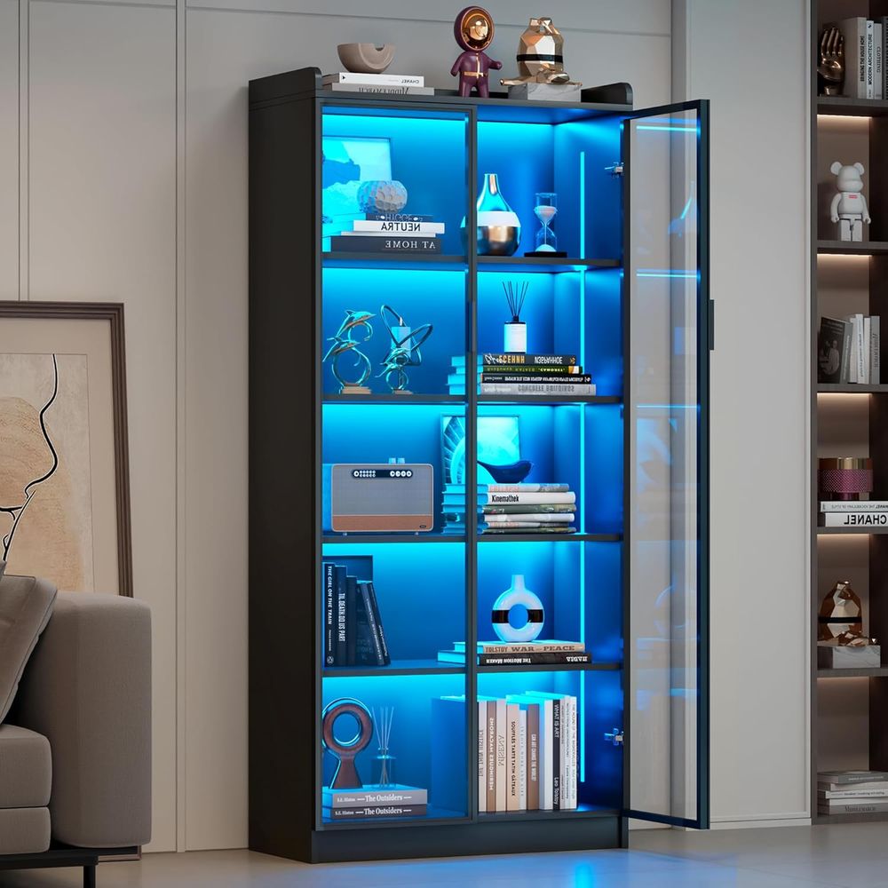 65 Glass Curio Cabinet with 5- - Lighting & Home Decor Studio avis et prix