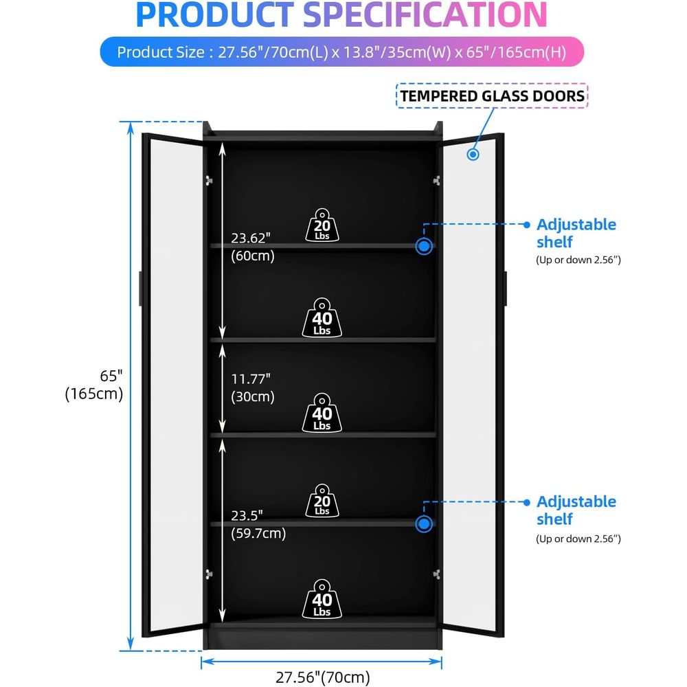 65 Glass Curio Cabinet with 5- - Lighting & Home Decor Studio avis et prix
