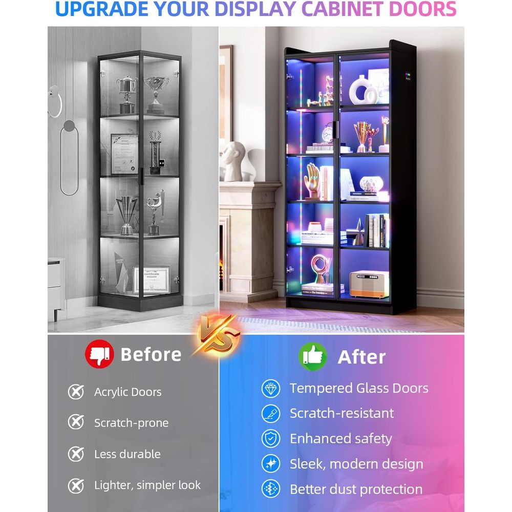 65 Glass Curio Cabinet with 5- - Lighting & Home Decor Studio avis et prix