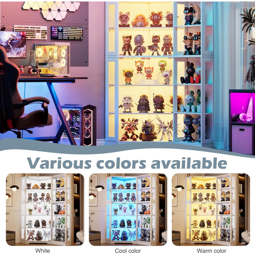 5-Tier Glass Display Cabinet w - Lighting & Home Decor Studio avis et prix