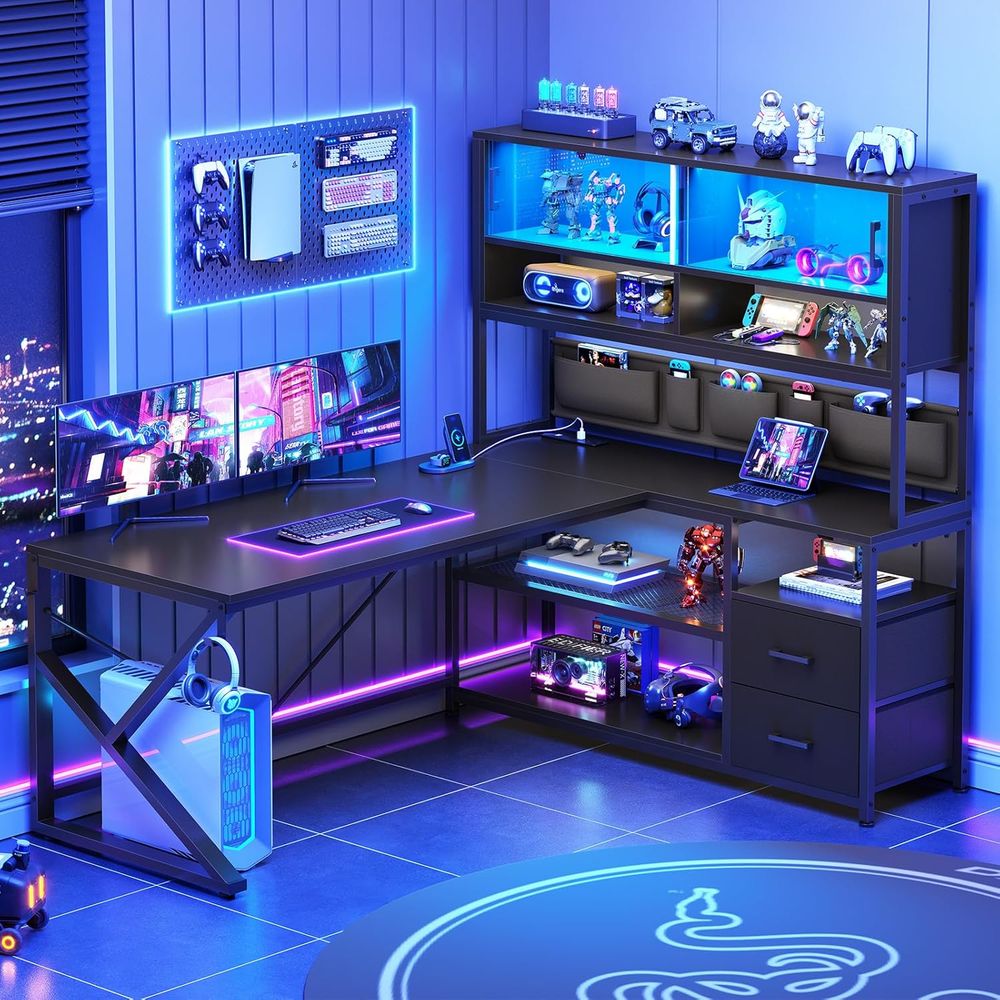 Black L-Shaped Gaming Desk wit - Lighting & Home Decor Studio avis et prix