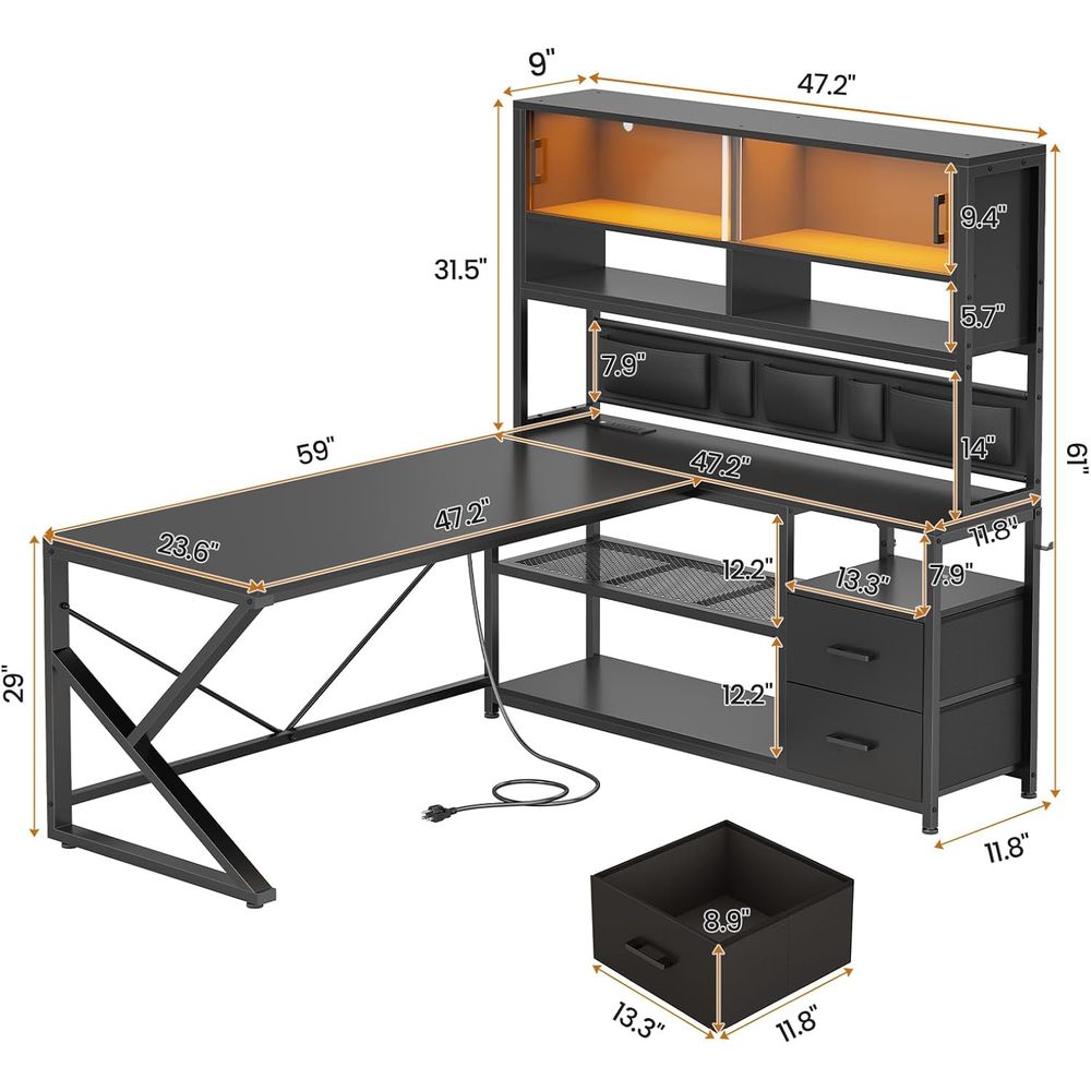 Black L-Shaped Gaming Desk wit - Lighting & Home Decor Studio avis et prix