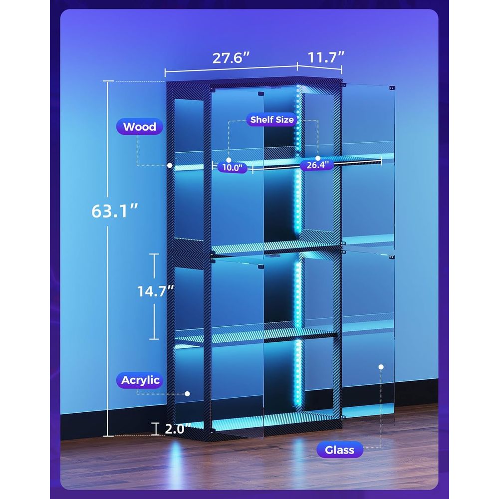 4-Tier Glass Display Cabinet w - Lighting & Home Decor Studio avis et prix