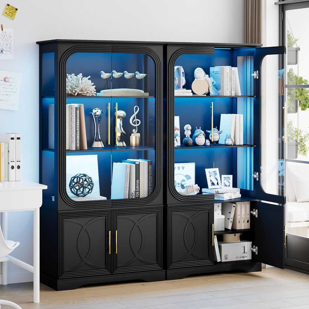 2pc Wood Display Cabinet with  - Lighting & Home Decor Studio avis et prix