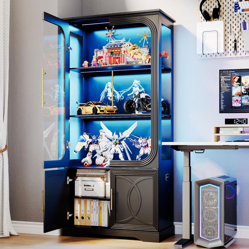 2pc Wood Display Cabinet with  - Lighting & Home Decor Studio avis et prix