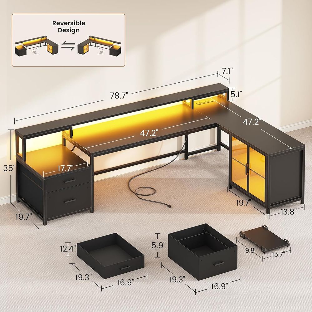 78.7 L-Shaped Gaming Desk with - Lighting & Home Decor Studio avis et prix