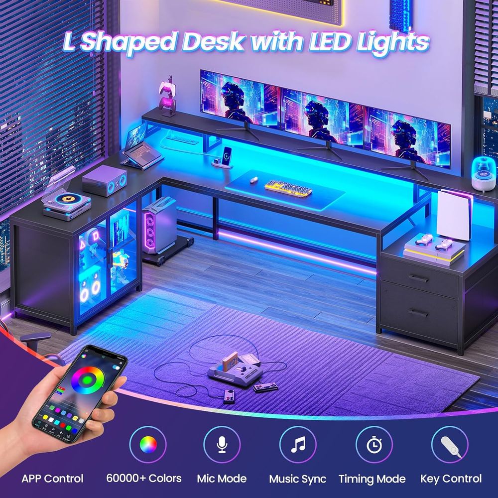 78.7 L-Shaped Gaming Desk with - Lighting & Home Decor Studio avis et prix