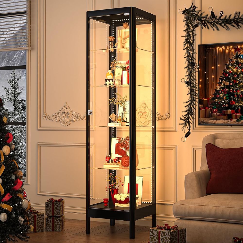 5-Tier Glass Display Cabinet w - Lighting & Home Decor Studio avis et prix
