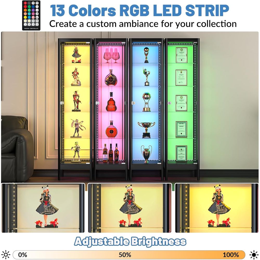 5-Tier Glass Display Cabinet w - Lighting & Home Decor Studio avis et prix
