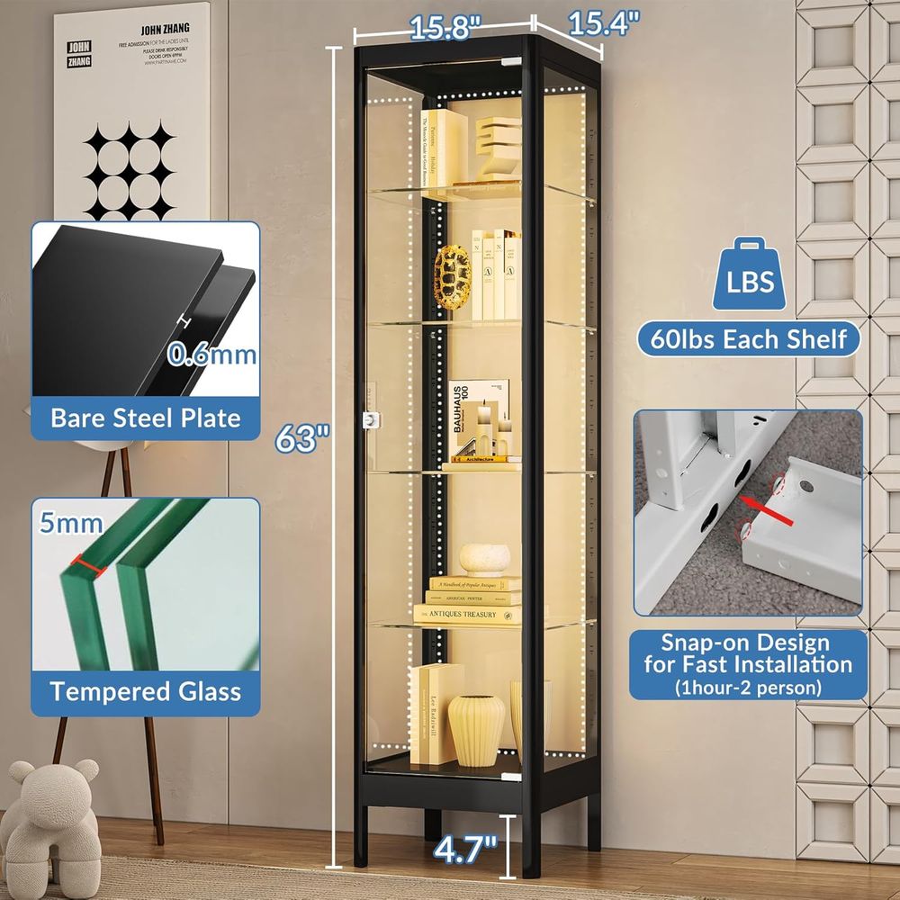 5-Tier Glass Display Cabinet w - Lighting & Home Decor Studio avis et prix